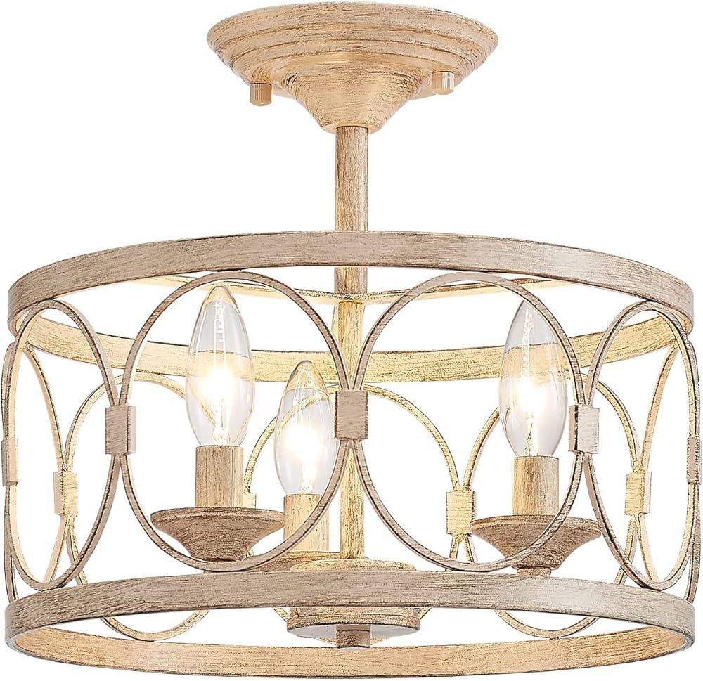 LOOYD 3-Light Retro Farmhouse Semi Flush Mount Ceiling Light Fixture, Vintage Beige Ceiling Light fo | Amazon (US)