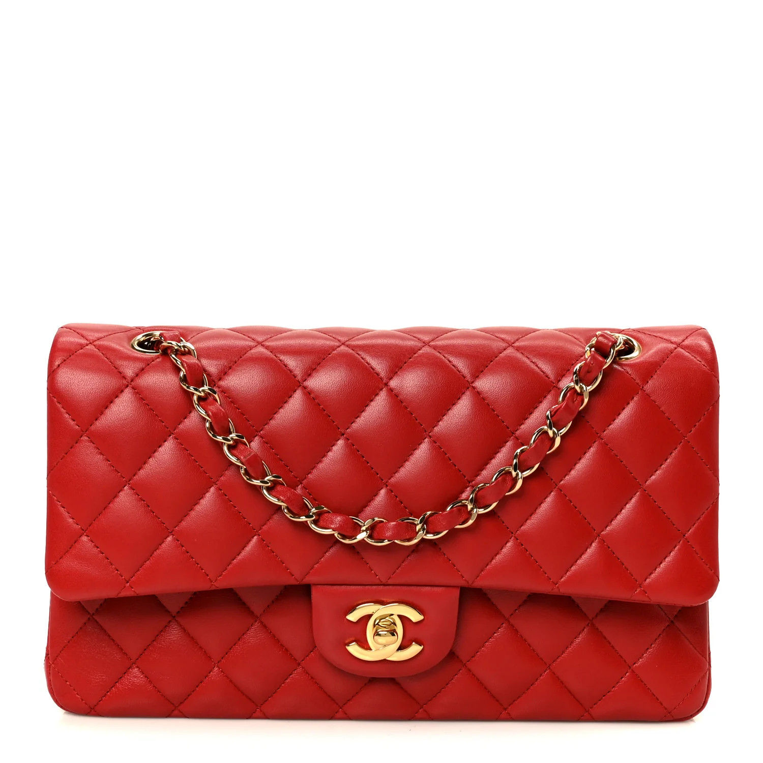Chanel Lambskin Quilted Medium Double Flap Red 1879119 | FASHIONPHILE (US)