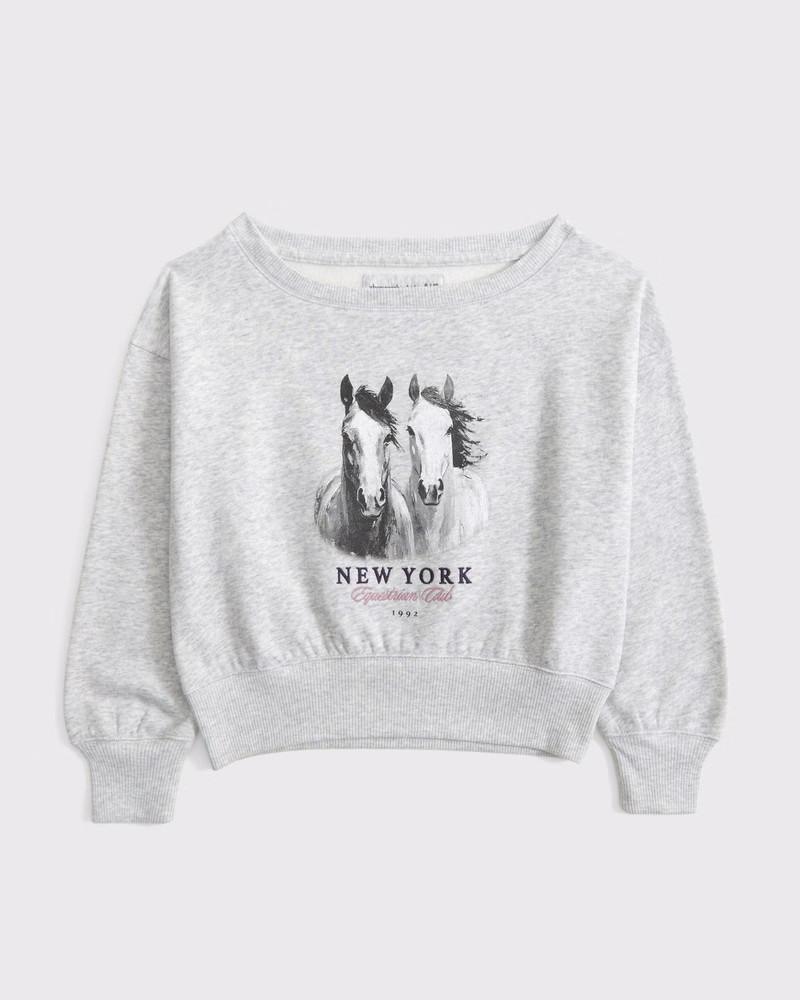 girls off-the-shoulder graphic crew sweatshirt | girls | Abercrombie.com | Abercrombie & Fitch (US)