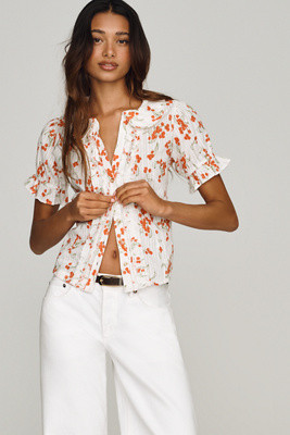 The Keira Waisted Tuxedo-Front Blouse by Pilcro | Anthropologie (US)