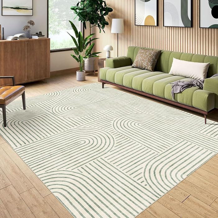 Washable 4x6 Area Rug - Boho Living Room Rug Soft Modern Rugs for Bedroom Ultra-Thin Sage Green A... | Amazon (US)