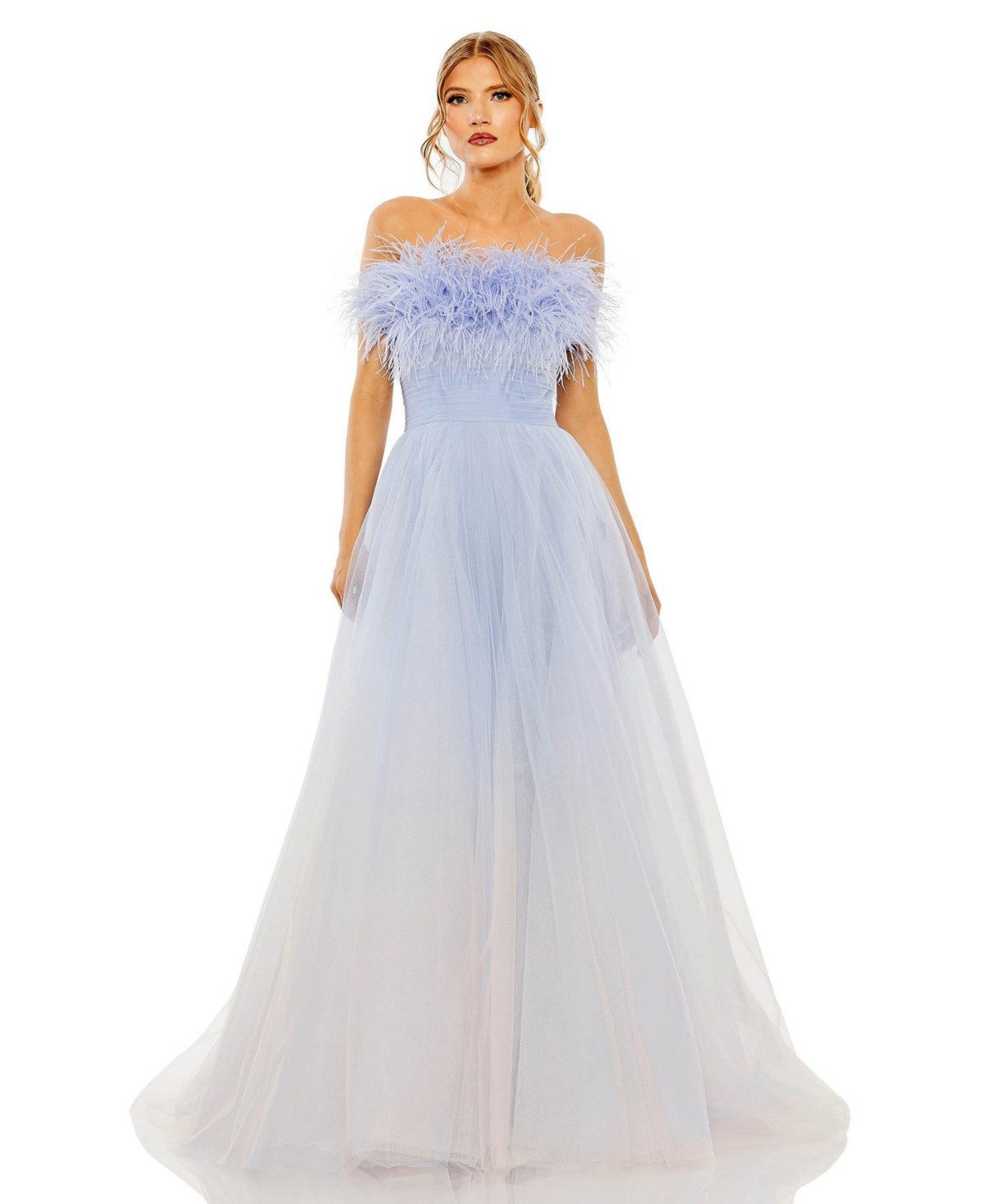 Women's Strapless Feather Hem Tulle Gown - Blue ombre | Macy's