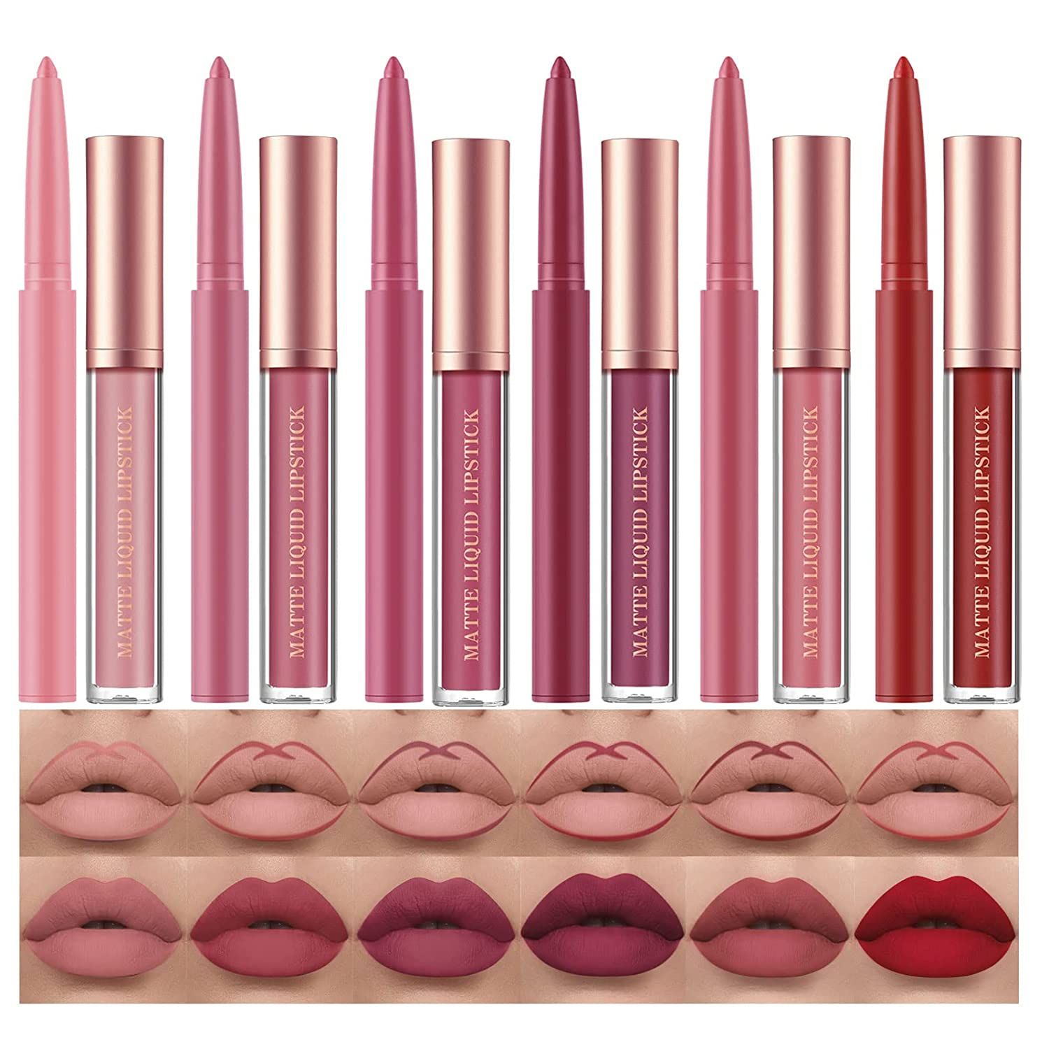 BestLand 12Pcs Matte Liquid Lipstick + Lip Liner Pens Set, One Step Lips Makeup Sets Pigment Velv... | Amazon (US)