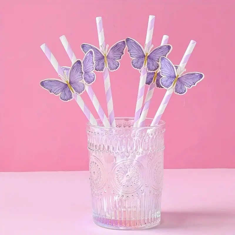 10/20pcs, Purple Butterfly Paper Straws, Happy Birthday Wedding Decorative Event Tropical Party D... | Temu Affiliate Program