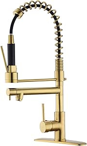 Delle Rosa Kitchen Faucet, Brushed Gold Kitchen Faucet, Brass 360 Swivel High Arch Pre-Rinse Pull... | Amazon (US)
