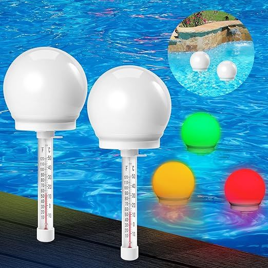 Floating Pool Thermometer,Spa Chemical Thermometer Floater with Solar Colorful Pool Ball Light, L... | Amazon (US)