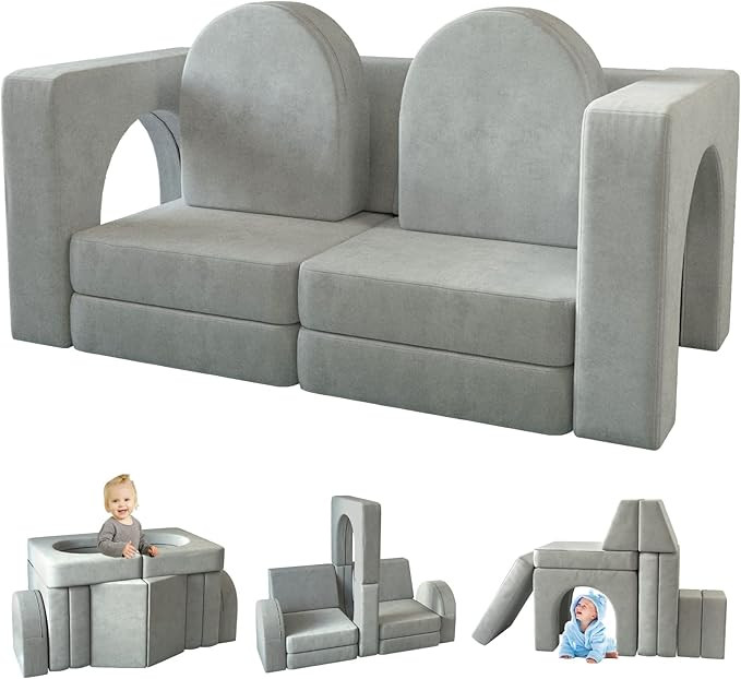 wanan Kids Couch 10PCS, Modular Kids Play Couch for Playroom Bedroom, 10 in 1 Multifunctional Kid... | Amazon (US)