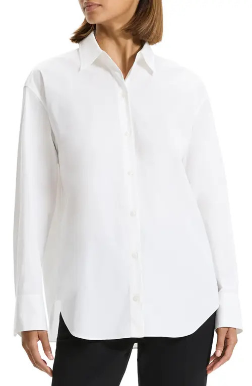 Theory Cotton Blend Button-Up Shirt in White at Nordstrom, Size Petite | Nordstrom