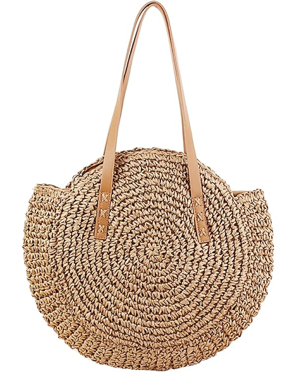 Straw Handbags Women Handwoven Round Corn Straw Bags Natural Chic Hand Large Summer Beach Tote Wo... | Amazon (US)