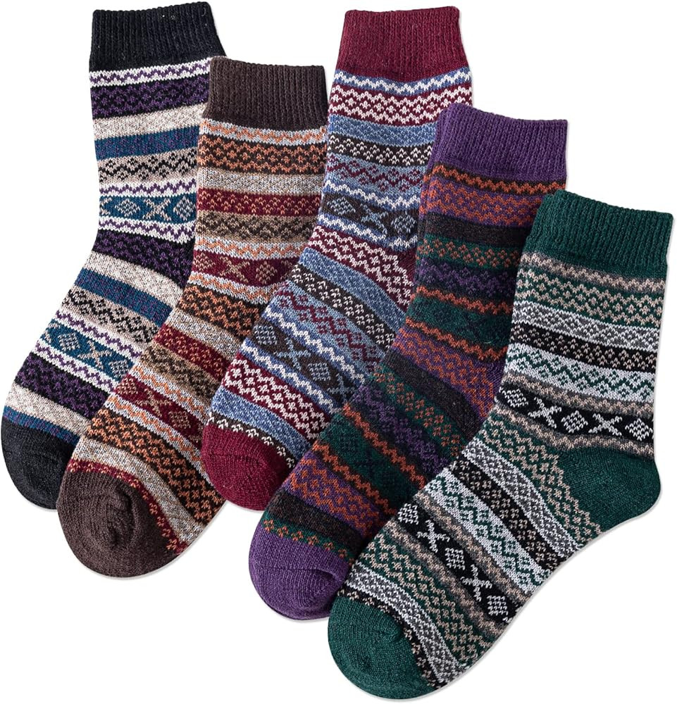 IIG 5 Pairs Women's Vintage Style Thick Wool Warm Winter Crew Socks | Amazon (US)