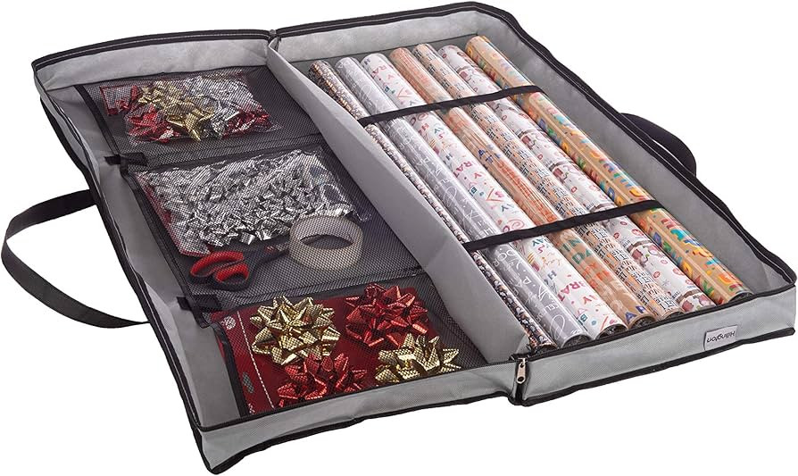 FiNeWaY Christmas Slim Gift Wrap Storage Fabric Bag Wrapping Paper Organiser Xmas Christmas Ribbo... | Amazon (UK)