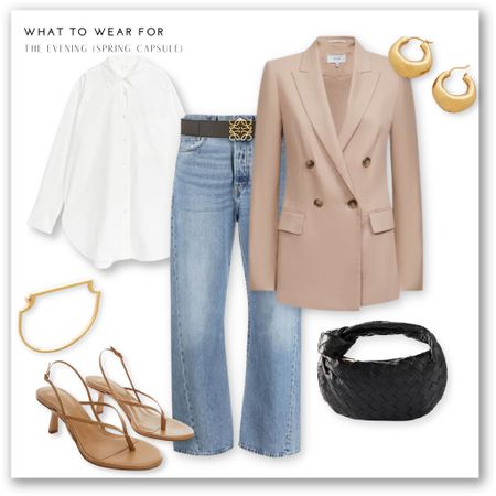 Styling jeans for an evening in spring 🫶

White shirt, straight leg jeans, beige blazer, heeled sandals, woven clutch bag, gold jewellery 

#LTKitbag #LTKeurope #LTKSeasonal