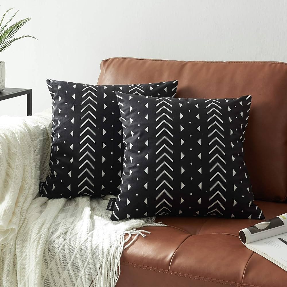 Nestinco Set of 2 Black Pillow Covers 18 x 18 inches Boho Tribal Polyester Blend Square Decorative T | Amazon (US)