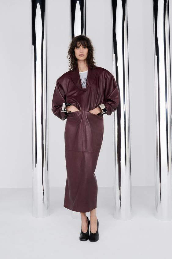 Zara - Limited Edition 100% Leather Cropped Blazer - Women - Burgundy - Women | Zara US