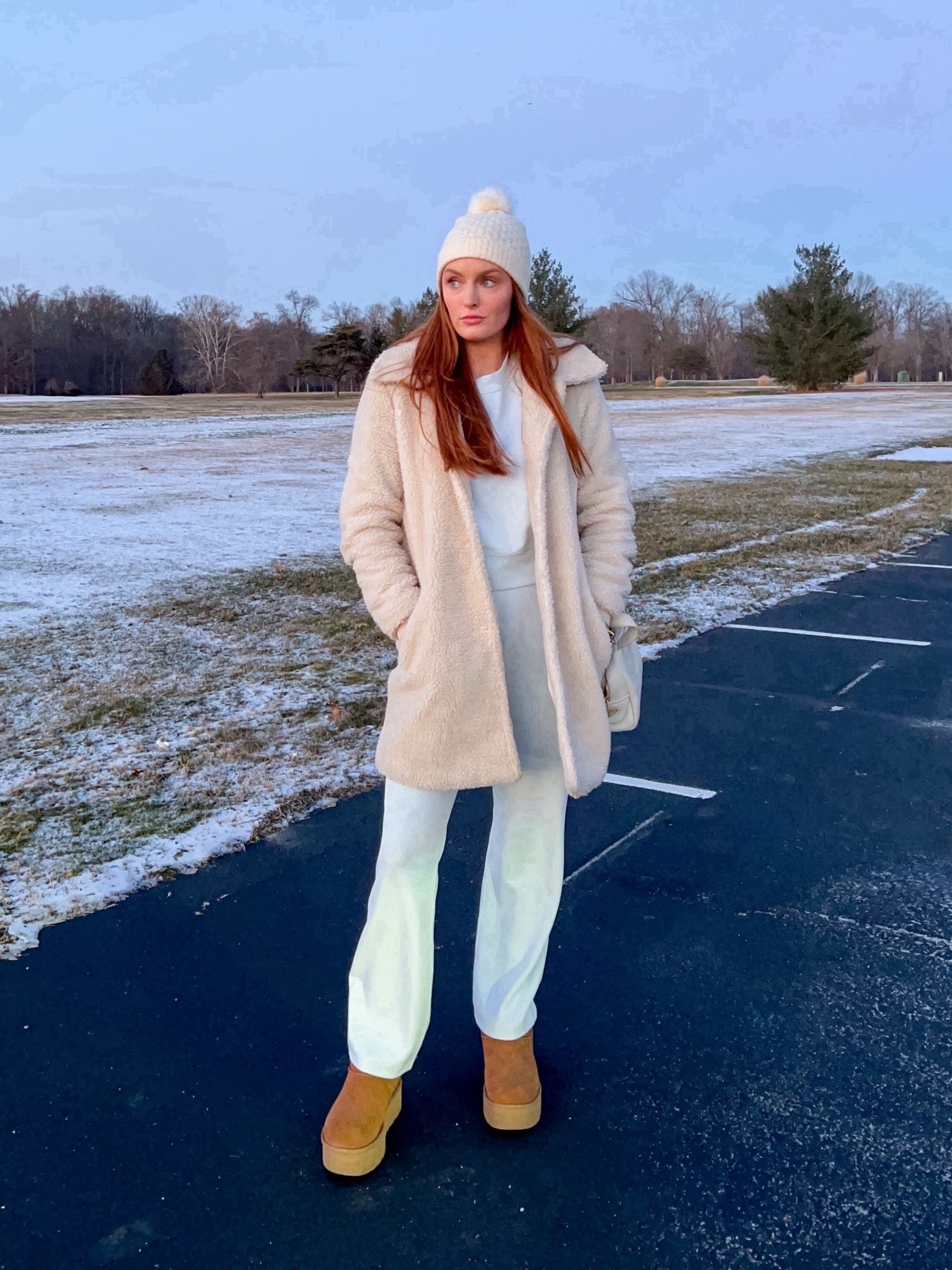Casual/comfy outfit🩵🤍❄️ 
Lululemon set fits true to size (color sheet blue), wearing a 6 in both top and bottoms. Ugg boots fit true to size, wearing 10.

Lululemon - lululemon set - athleisure - gift idea - Valentine’s Day gift - sweat pants - boots - booties - snow boots - beanie - winter style - winter fashion - winter outfit - workout clothes - travel style - ski trip - travel outfit - warm clothes - teddy bear coat - belt bag - everyday style - street style - casual - casual outfit 

#LTKSeasonal #LTKitbag #LTKshoecrush