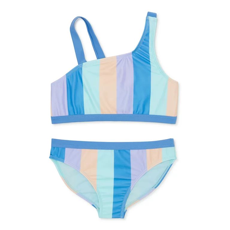 Wonder Nation Girls Stripe Bikini with UPF 50, 2-Piece, Sizes 4-18 | Walmart (US)