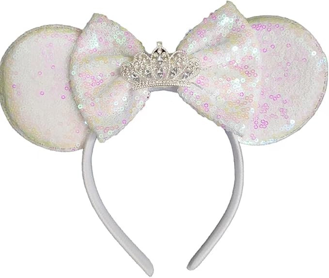 Large wedding white Minnie princess ears headband/princess ears/ Silver white minnie/Tiara Minnie... | Amazon (US)