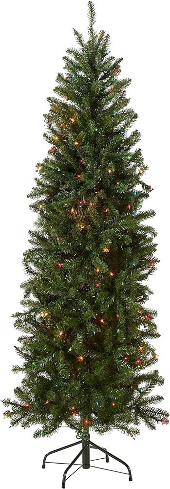 National Tree Company Artificial Pre-Lit Slim Christmas Tree, Green, Kingswood Fir, Multicolor Li... | Amazon (US)