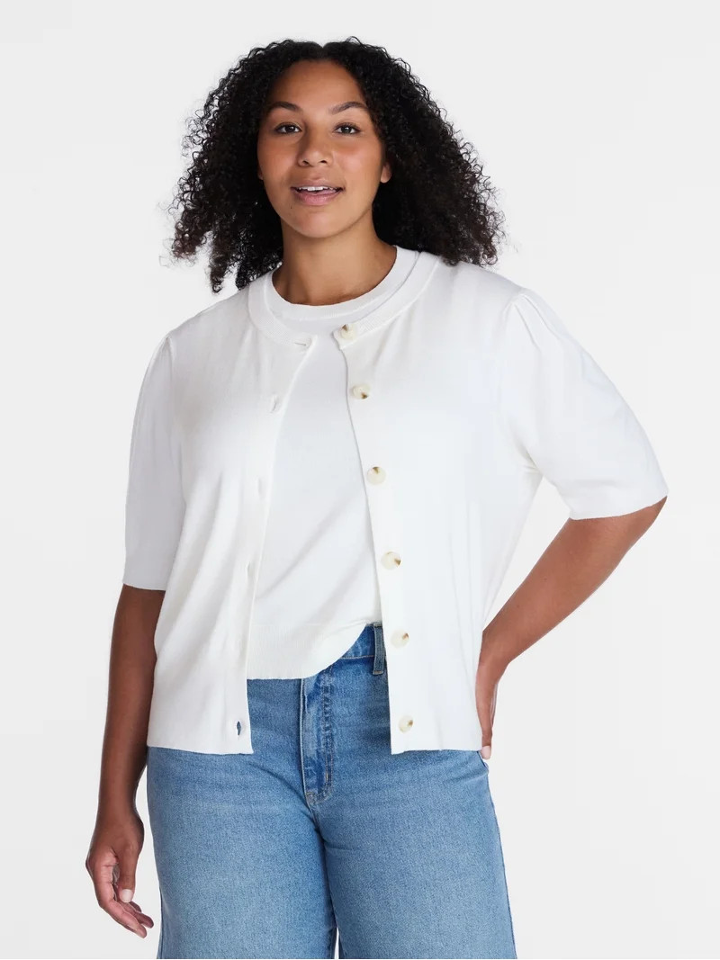 Time and Tru Woman's Crew Cardigan with Short Sleeves, Sizes XS-XXXL | Walmart (US)