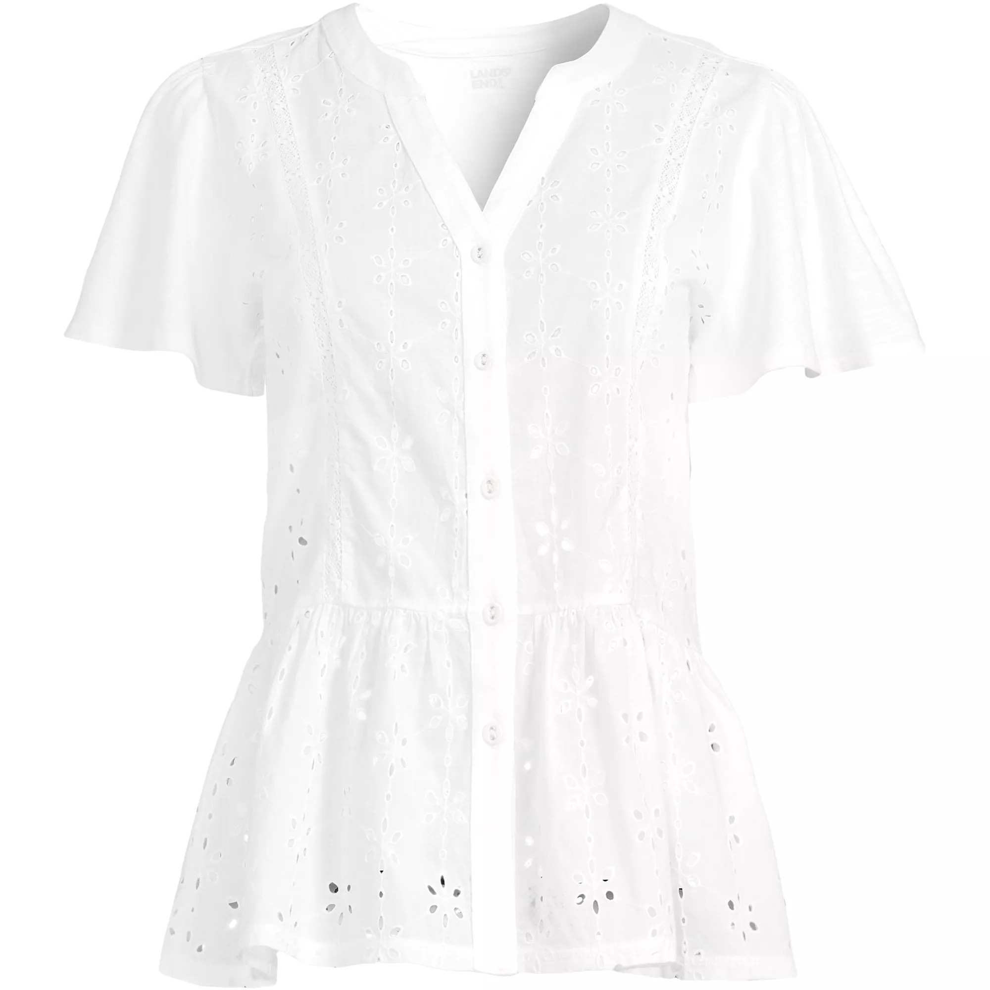 Women's Short Sleeve Mixed Media Eyelet Top | Lands' End (US)