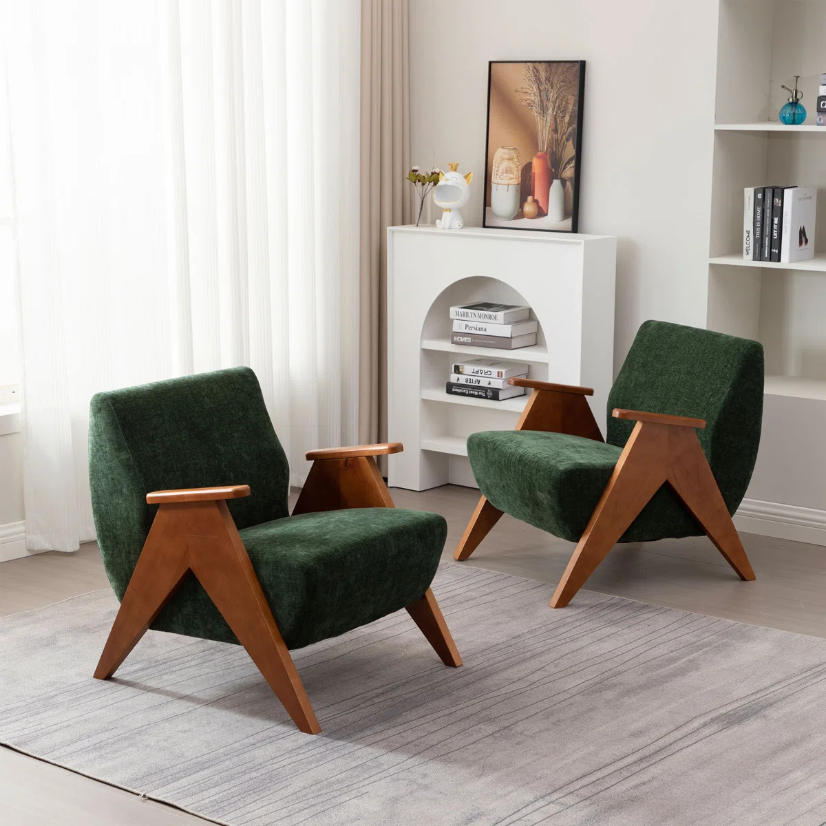 Kyajah 27.5" W Chenille Solid Wood Armchair (Set of 2) | Wayfair North America