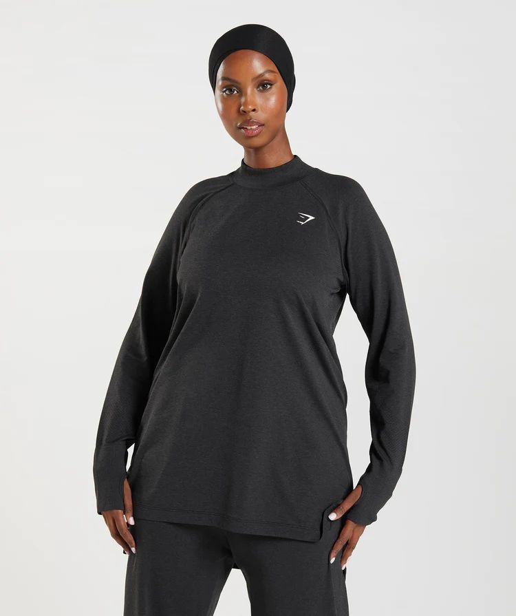 Gymshark Vital Seamless Long Line Top - Black Marl | Gymshark (Global)