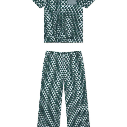 Pima Crew Wide Leg Pajama Set in Frasier Bloom | Lake Pajamas
