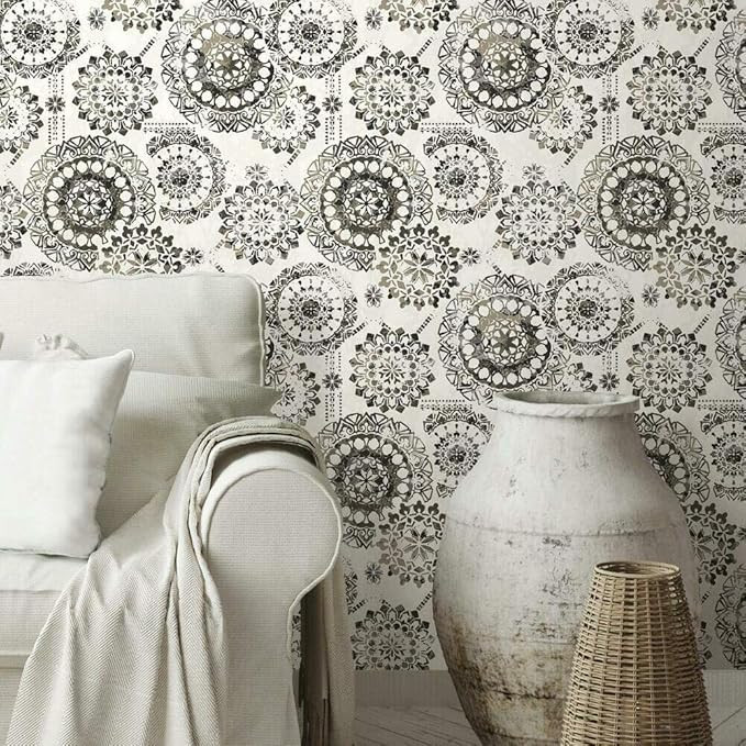 RoomMates RMK11723WP Black Boho Medallion Peel and Stick Wallpaper | Amazon (US)