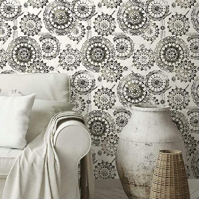 RoomMates RMK11723WP Black Boho Medallion Peel and Stick Wallpaper | Amazon (US)