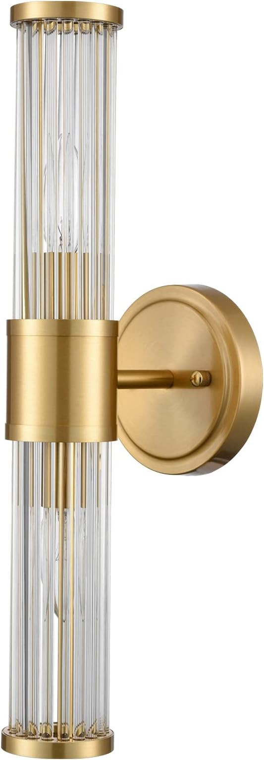 Mid-Century Wall Sconces Brass Glass Rod Wall Light 2-Light Vanity Wall Lights Fixtures for Bedro... | Amazon (US)