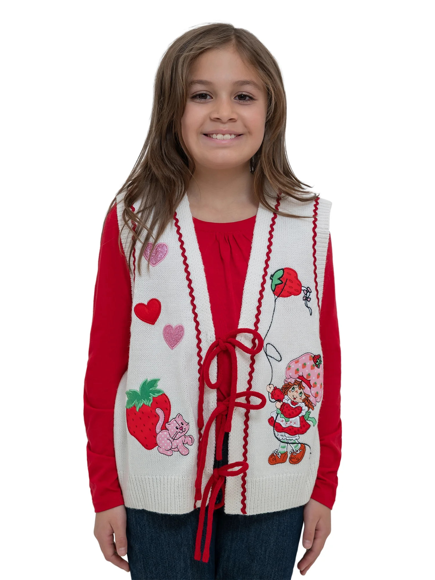 Strawberry Shortcake Girls' Tie Front V-Neck Sweater Vest, Sizes S-XL | Walmart (US)