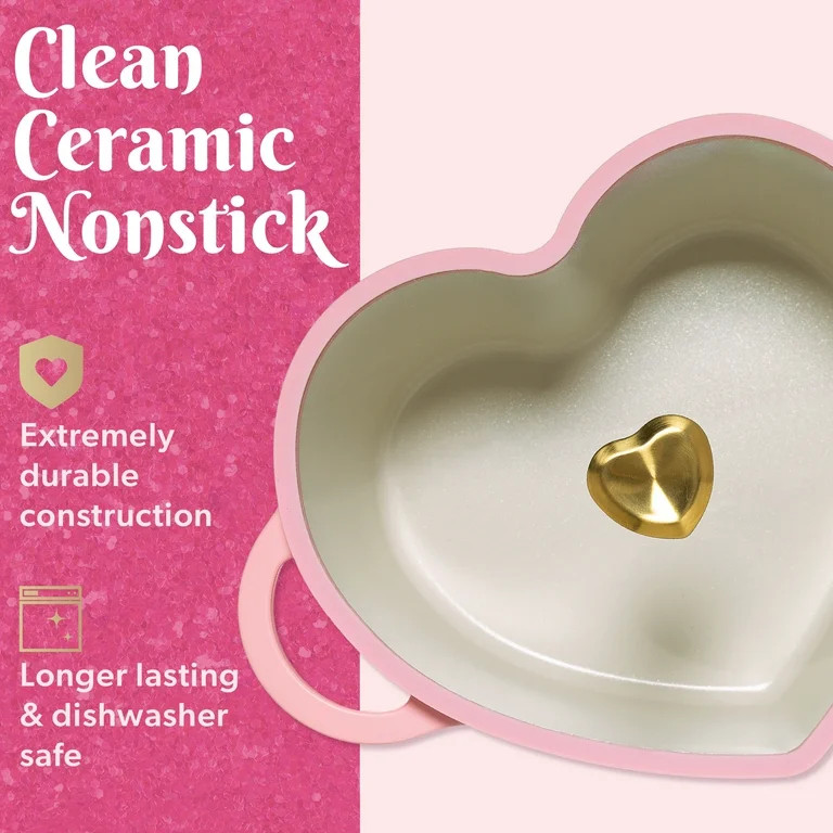 Paris Hilton 4.6 Quart Heart-Shaped Dutch Oven, Cast Aluminum with Clean Ceramic™ Nonstick Coat... | Walmart (US)