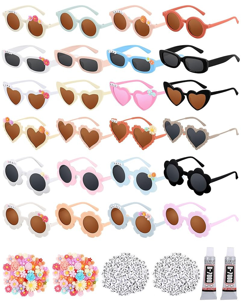 Kanayu 326 Pcs Kids Sunglasses DIY Kit Includes 24 Pair Round Flower Sunglasses with 200 Letter B... | Amazon (US)