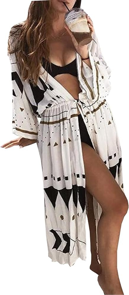Wander Agio Womens Bikini Cover Ups Beach Casual Dress Coverup Swimsuits Long Cardigan Buttons Ch... | Amazon (US)