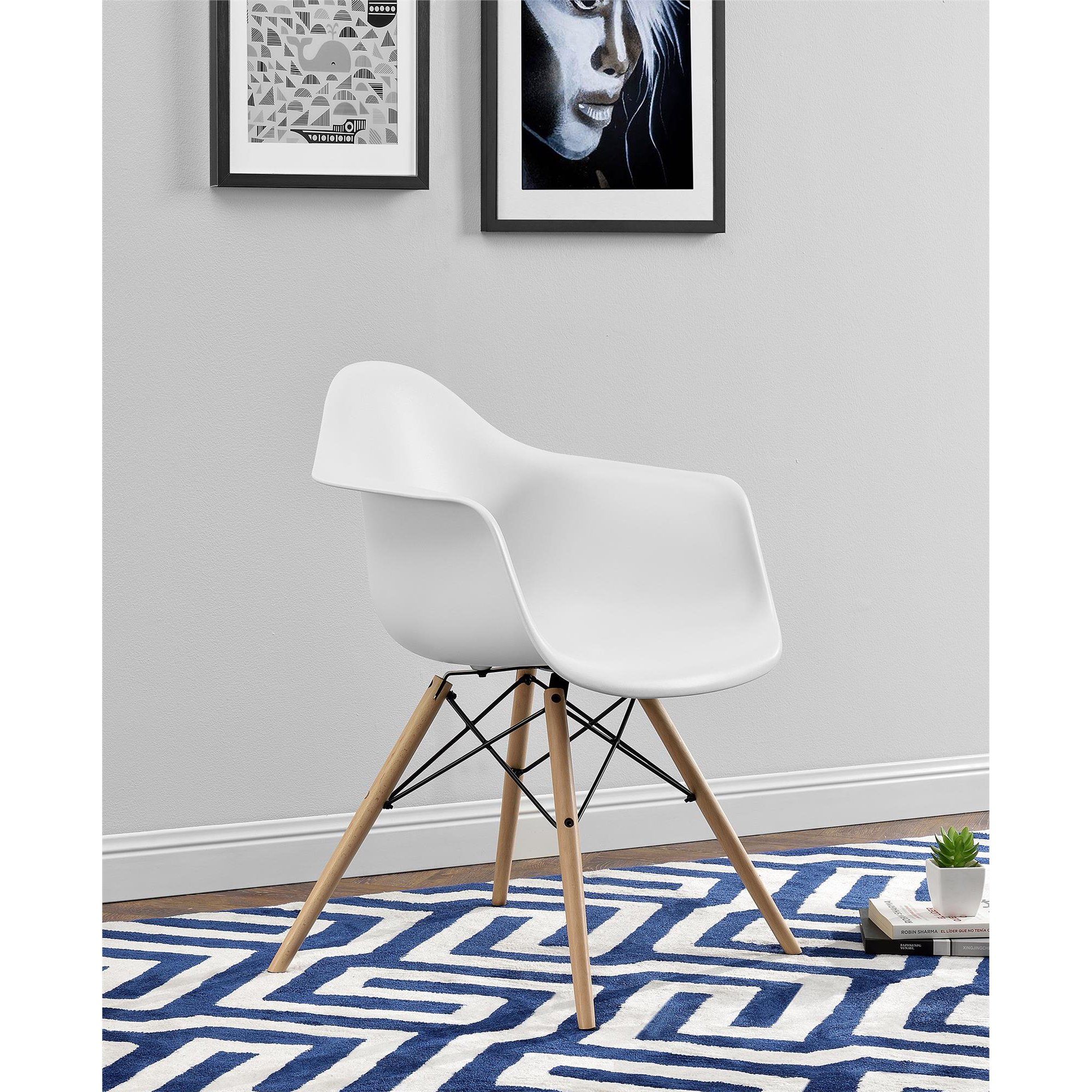 DHP Mid Century Modern Molded Arm Chair with Wood Leg - White | Walmart (US)