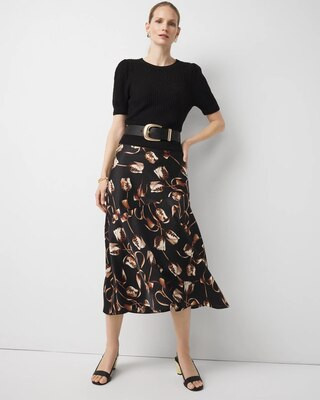 Women's Satin Midi Skirt in Tulip Dapplecat Black size XS | White House Black Market | White House Black Market