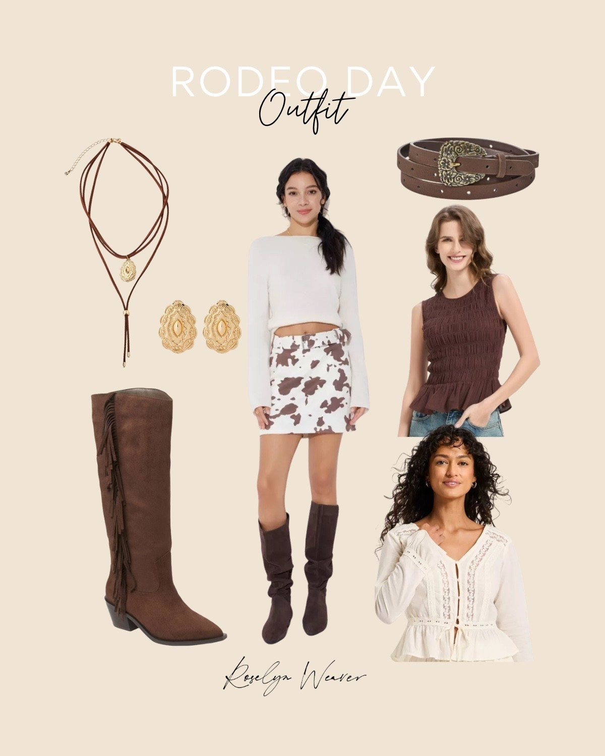 Perfect outfit for the rodeo 🤎

Mini cow print skirt, brown western boots, western jewelry, western belt , tall boots

#LTKSaleAlert #LTKSeasonal