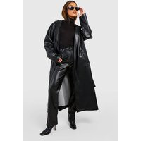 Womens Oversized Faux Leather Belted Trench Coat - Black - 12 | boohoo (US & Canada)