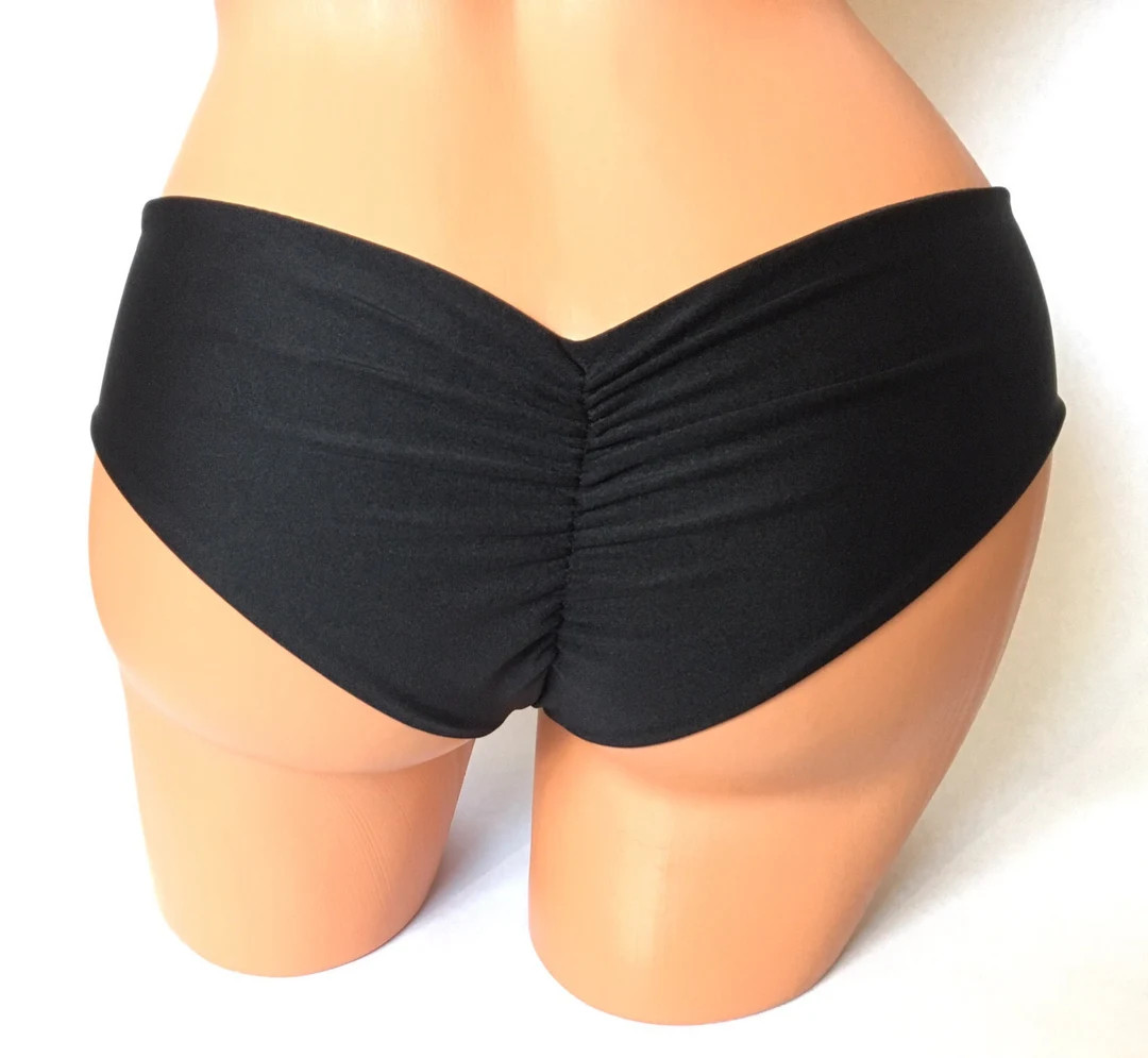 Black Cheeky Bikini Scrunch Bottom // Ruched Bottom Brazilian Bikini // Seamless Bikini | Etsy (US)