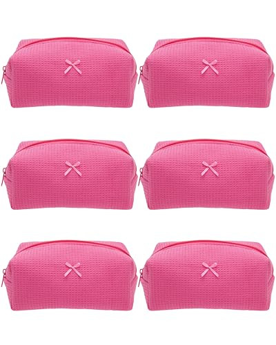 PAZIMIIK 6PCS Cozy Makeup Bag Travel Cosmetic Bag for Women Soft Toiletry Bag Aesthetic Makeup Organizer Portable Large Zipper Pouch for Skincare Beauty Accessories Brushes Waffle Hotpink | Amazon (US)