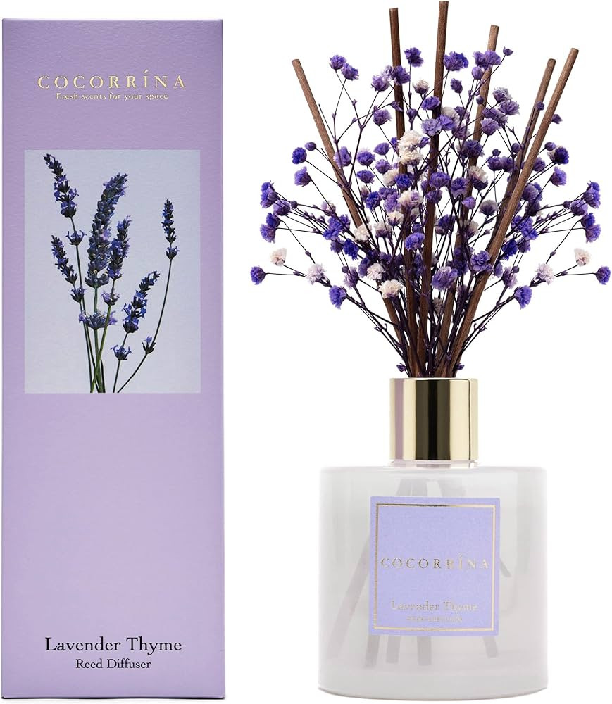 Cocorrína Premium Reed Diffuser Set with Preserved Baby's Breath & Cotton Stick Lavender Thyme |... | Amazon (US)