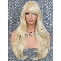 Bleach Blonde Stunning Human Hair Blend Wig Long Layered Wavy Full Heat Resistant N Bangs Cancer/Alopecia/Cosplay/Anime | Etsy (US)