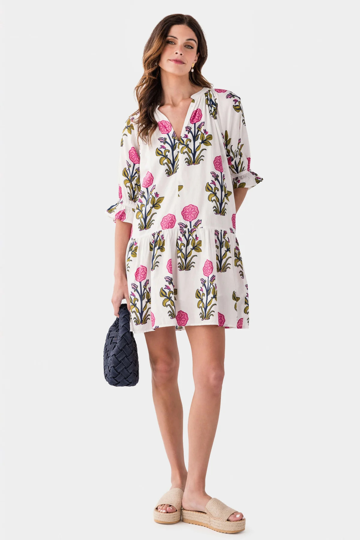 THML Sloane Splitneck Flower Print 3/4 Sleeve Dress | Social Threads