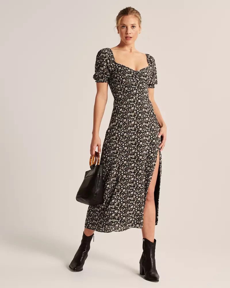 Puff Sleeve Midi Dress | Abercrombie & Fitch US & UK