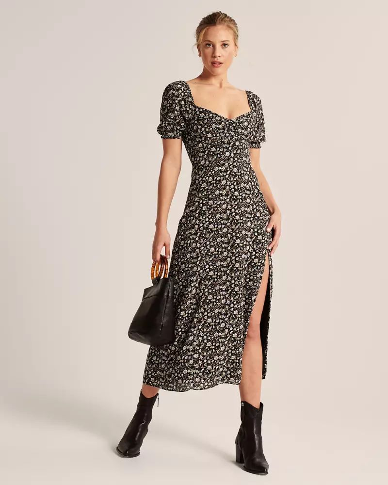 Puff Sleeve Midi Dress | Abercrombie & Fitch US & UK