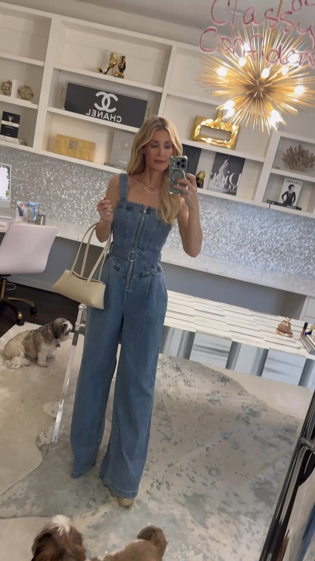 This denim jumpsuit is such a chic one-and-done outfit for summer ✨ Love the bustier top, waist-cinching belt, and flattering wide leg silhouette for date night, brunch, or girls night out. Wearing an XS. 

 #DenimJumpsuit #SummerStyle #LTKOver40 #LTKootd #LTKSeasonal #LTKOver40