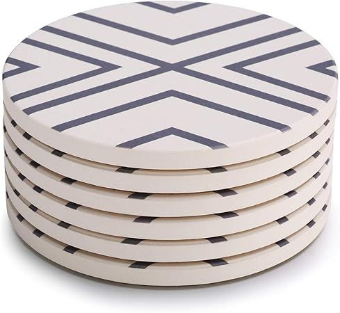 LIFVER Coasters for Drinks, Grey-line Style Absorbent Stone Coaster Set with Cork Base, Housewarm... | Amazon (US)