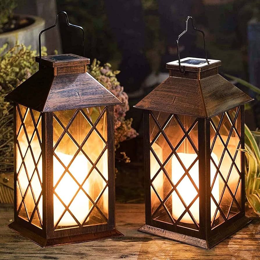[2 Pack] TAKE ME 14" Solar Lantern Outdoor Garden Hanging Lantern Waterproof LED Flickering Flame... | Amazon (US)