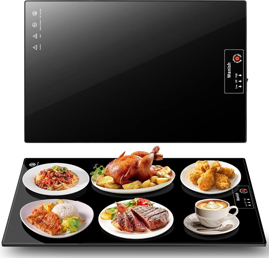 Electric Warming Tray,L 22"x14",Tempered Glass Warming Mat for Food,Black | Amazon (US)