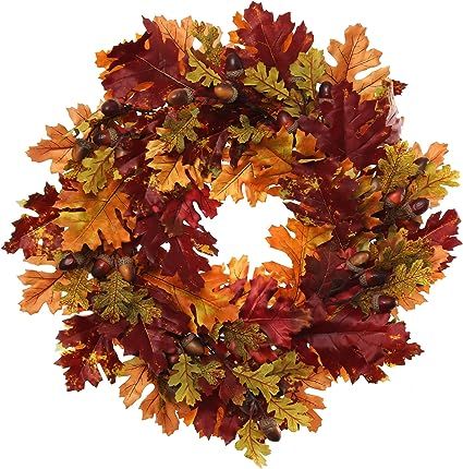 22" Oak Fall Wreath, Multi Colored Fall Leaves, Detailed Acorns, Hand Crafted Front Door Wreath, ... | Amazon (US)